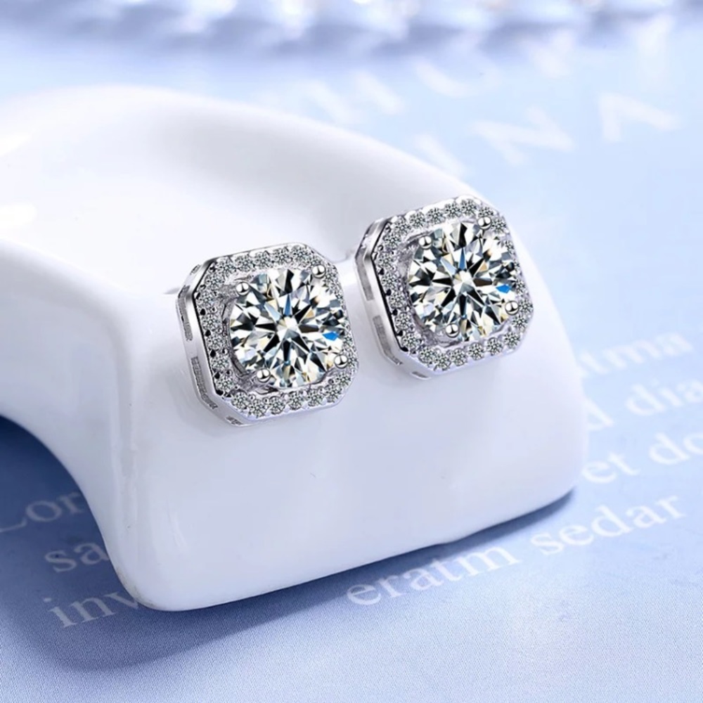 Sterling Silver 925 Diamond Stud Earrings